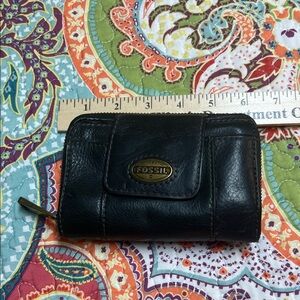Fossil Black Leather Wallet with Gold Accent